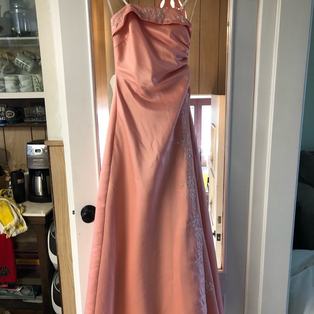 Masquerade pink satin prom dress with flowers